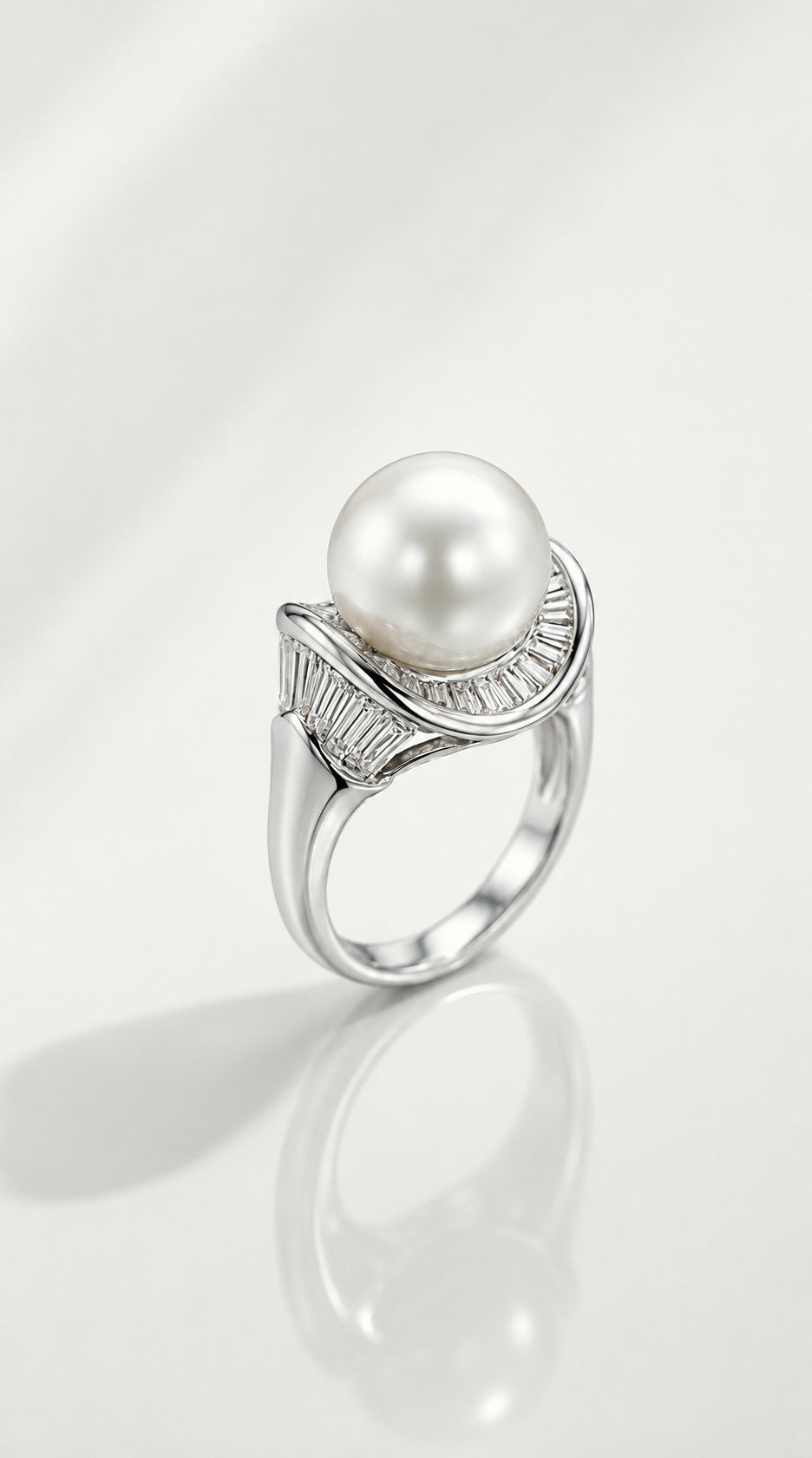 Australian South Sea Pearl & 3.00ct Baguette Diamond Ring