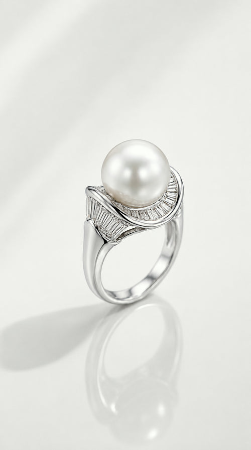 Australian South Sea Pearl & 3.00ct Baguette Diamond Ring