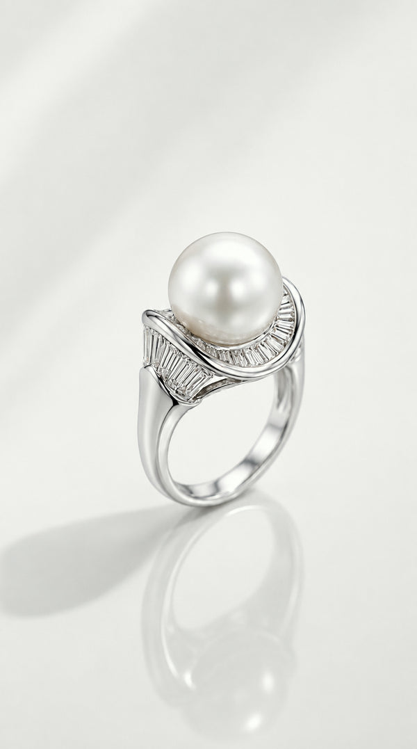 Australian South Sea Pearl & 3.00ct Baguette Diamond Ring