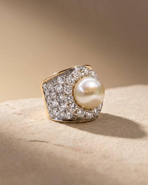 Australian South Sea Pearl & 5.28ct Wide Diamond Ring — Levendi Jewellers