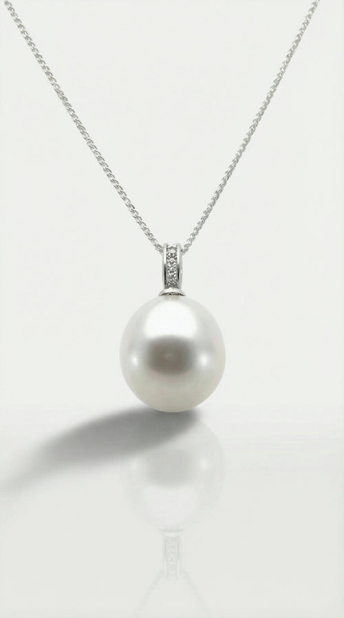 Australian South Sea Pearl - Round 12mm Diamonds Bail Pendant