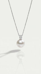 Australian South Sea Pearl - 13 mm Semi-Round Diamonds Bail Pendant – 18ct white gold