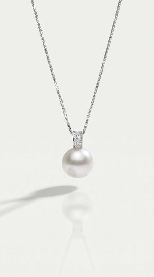 Australian South Sea Pearl - 13 mm Semi-Round Diamonds Bail Pendant