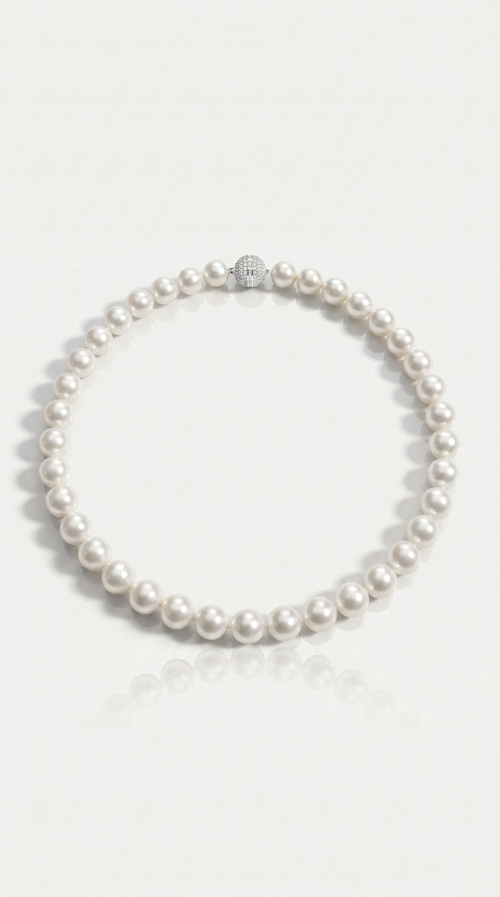 Australian South Sea White Pearl Strand Necklace Graduated 10-12 mm Diamond Pavee Clasp