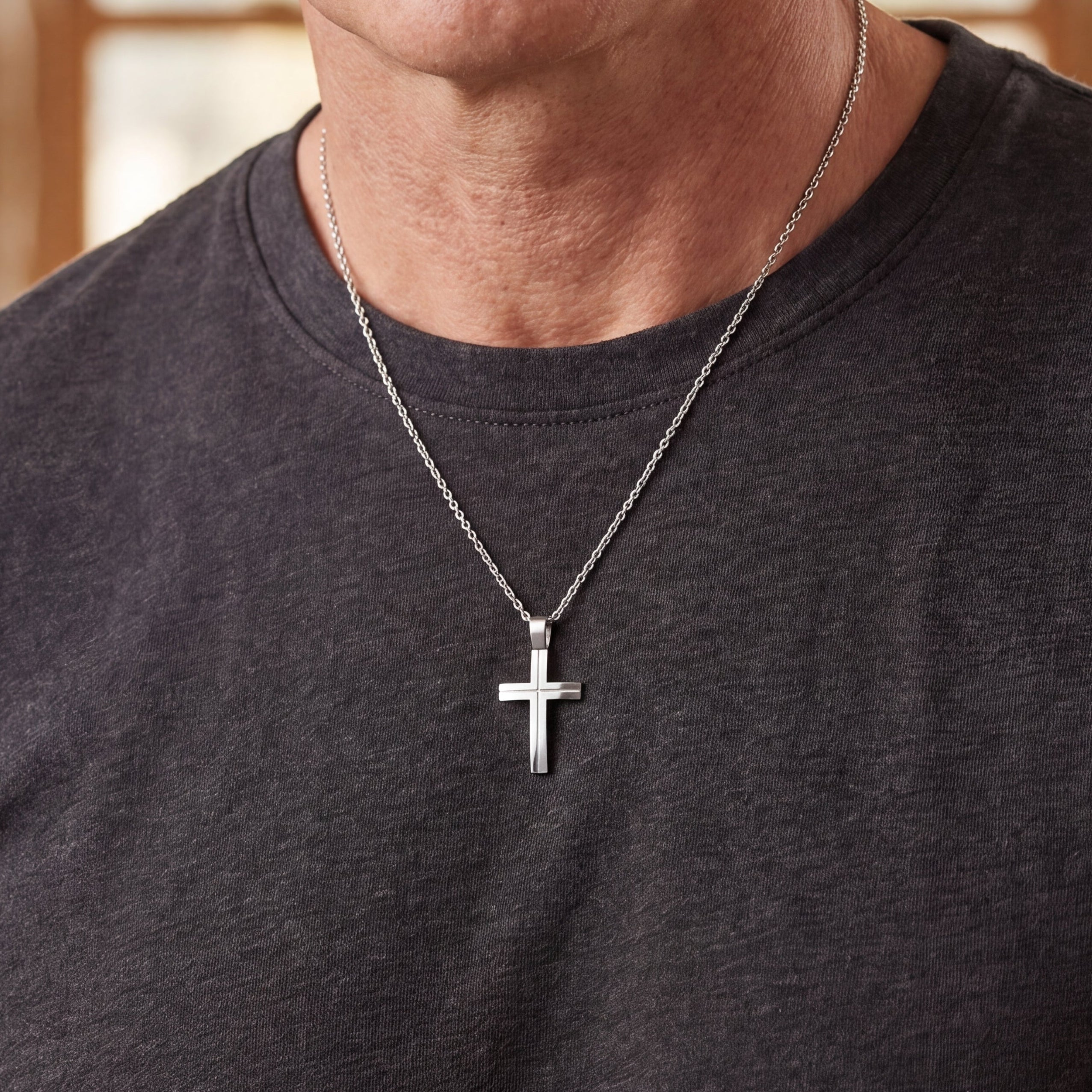 Alexander - Medium White Gold Cross Fine Line