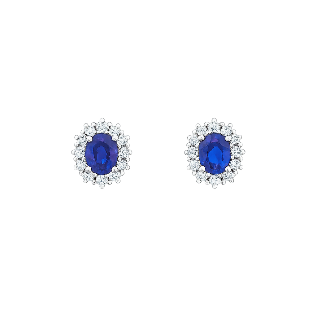 Blue Sapphire & Star Halo Earrings