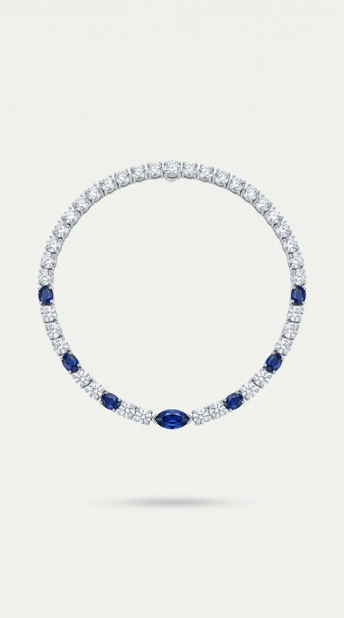 Australian Blue Sapphire Marquise Diamond Tennis Necklace — Levendi Jewellers