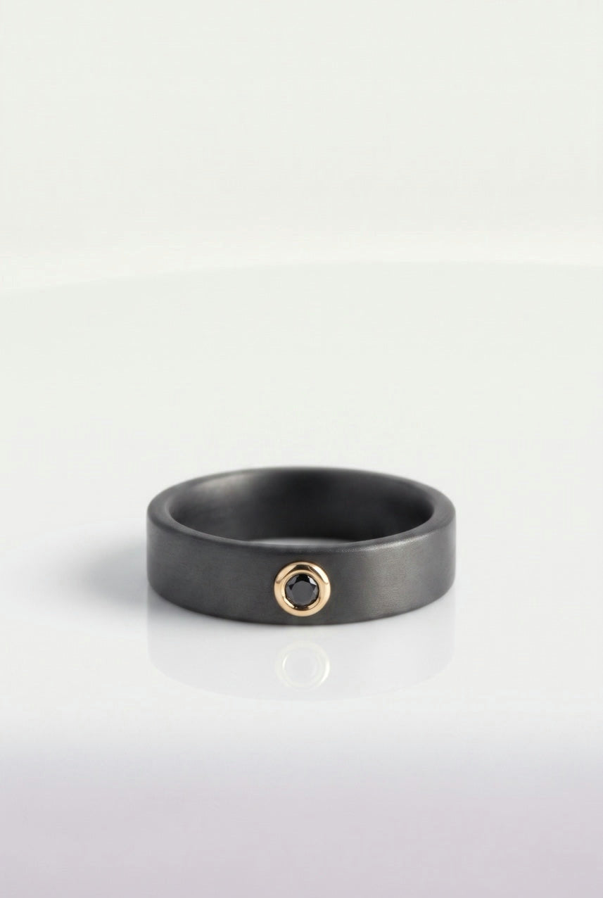 Black Ceramic Yellow Gold Single Black Diamond Ring