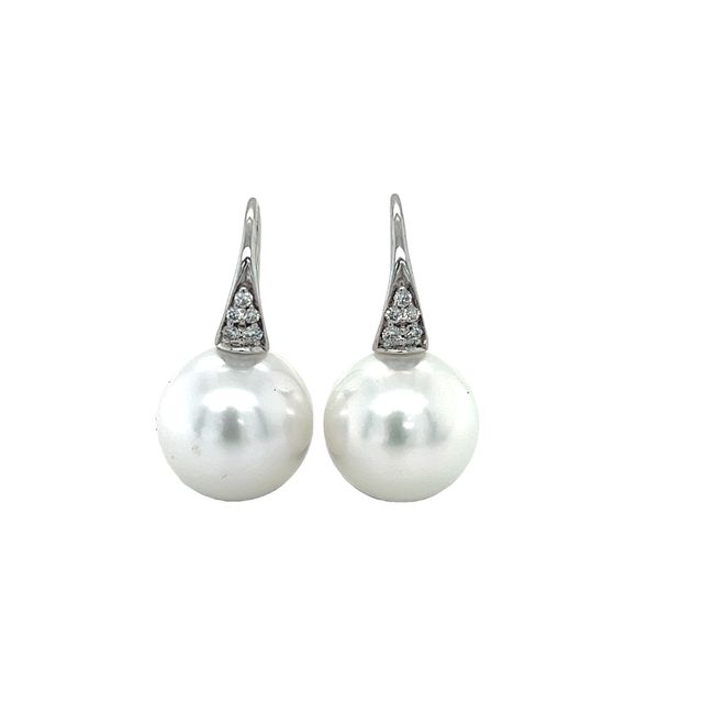 10mm Australian South Sea Pearl & Diamond Drop Earrings