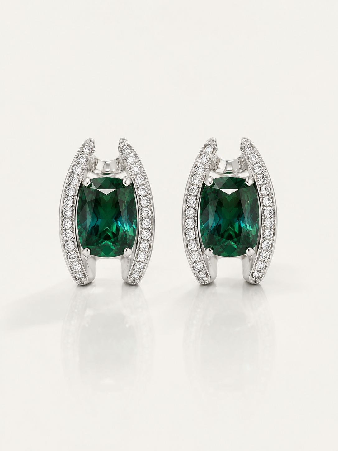 Cushion Green Tourmaline & Diamond Earrings