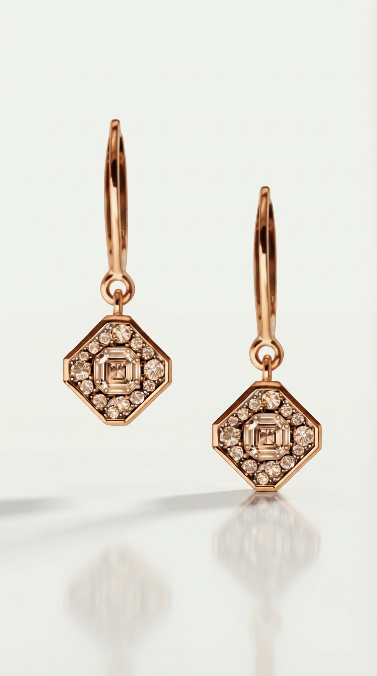 Champagne Diamond Ascher cut & Pavee Earrings