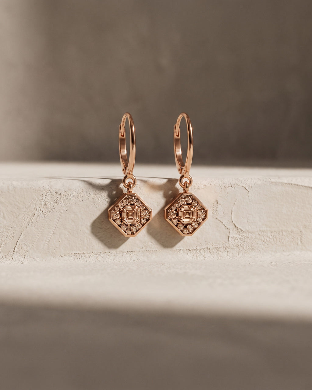 Champagne Diamond Ascher cut & Pavee Earrings — Levendi Jewellers