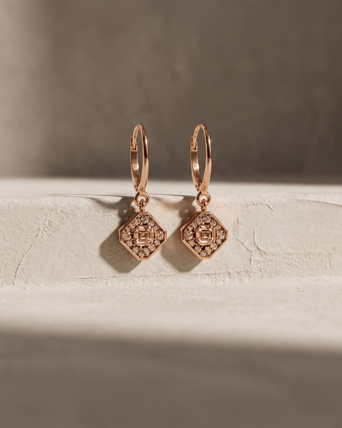 Champagne Diamond Ascher cut & Pavee Earrings — Levendi Jewellers