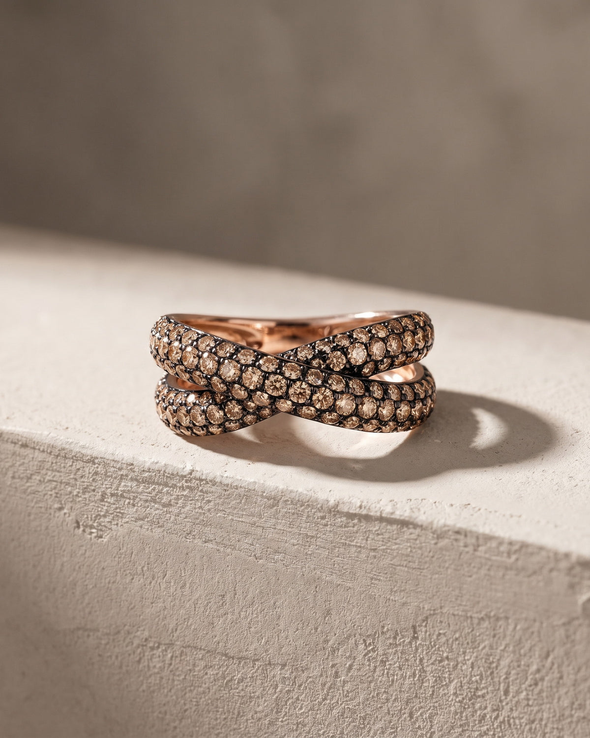 Champagne Diamond Crossover Pave Ring — Levendi Jewellers