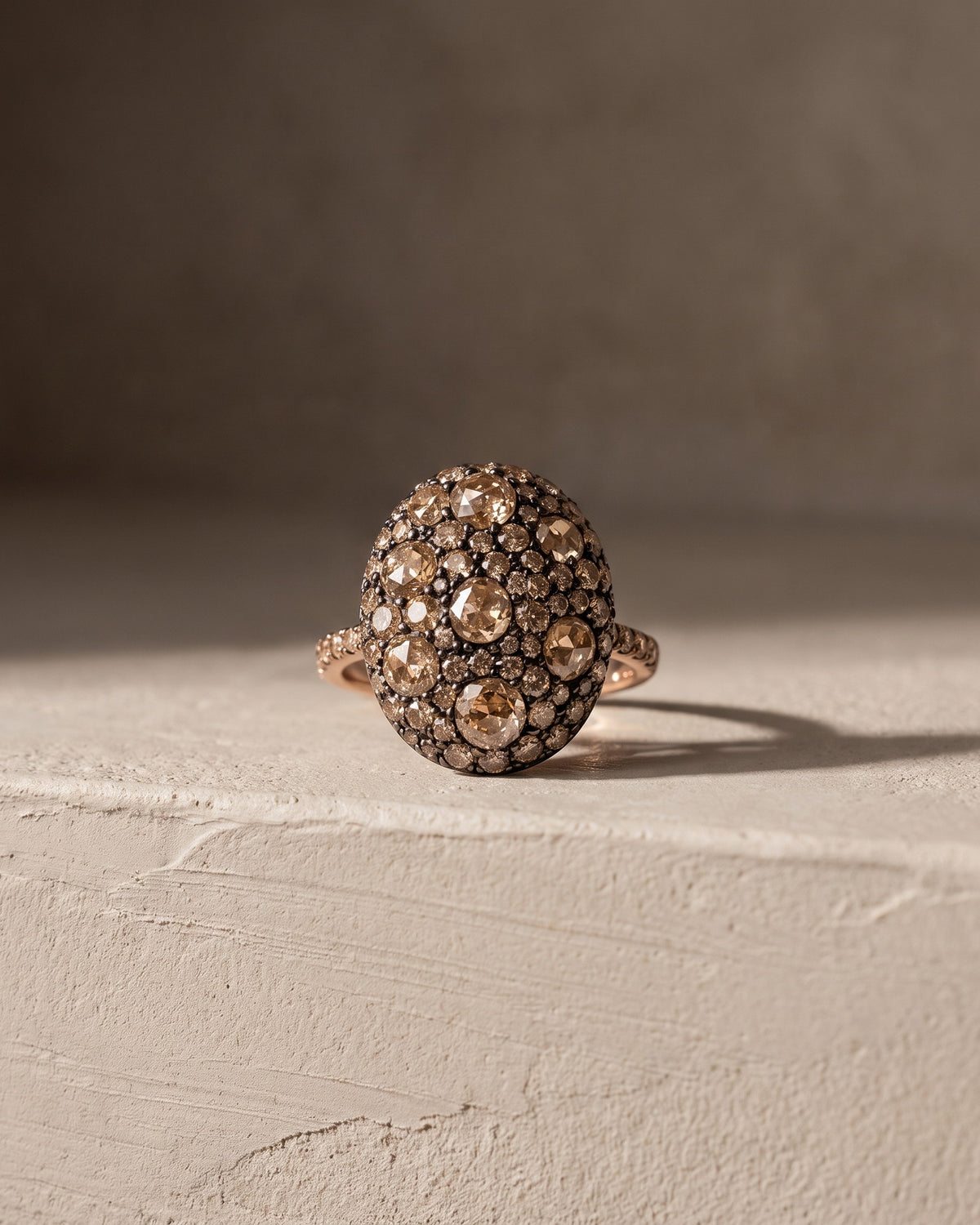 Champagne Diamond Rose Cut And Pave Ring — Levendi Jewellers
