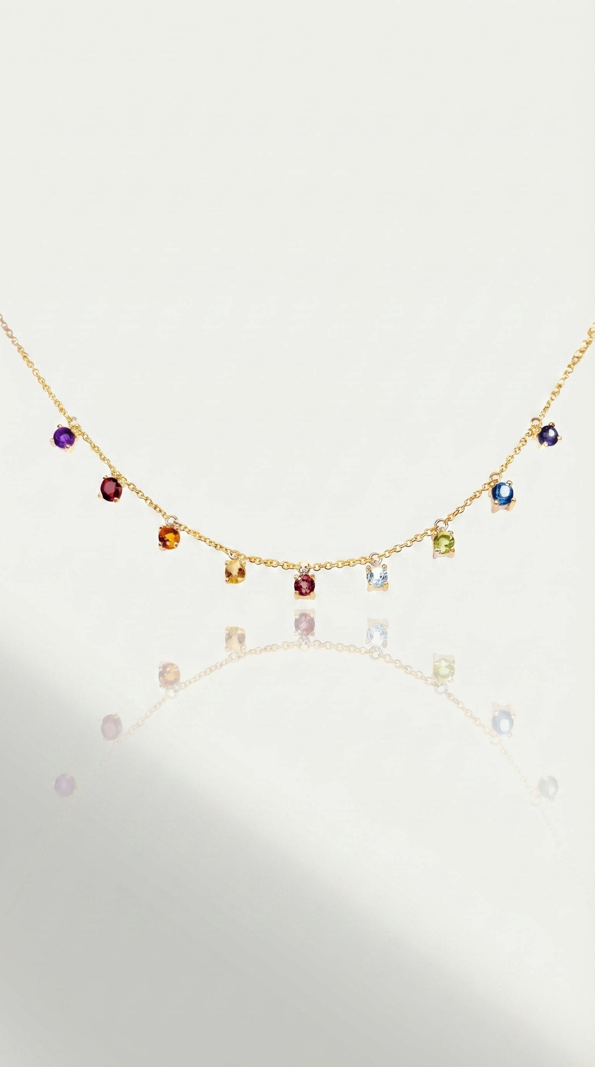 Rainbow Gemstones Drop Round Necklace
