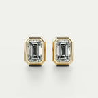 Classic Bezel Emerald Cut Diamond Studs Earrings
