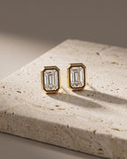 Classic Bezel Emerald Cut Diamond Studs Earrings — Levendi Jewellers