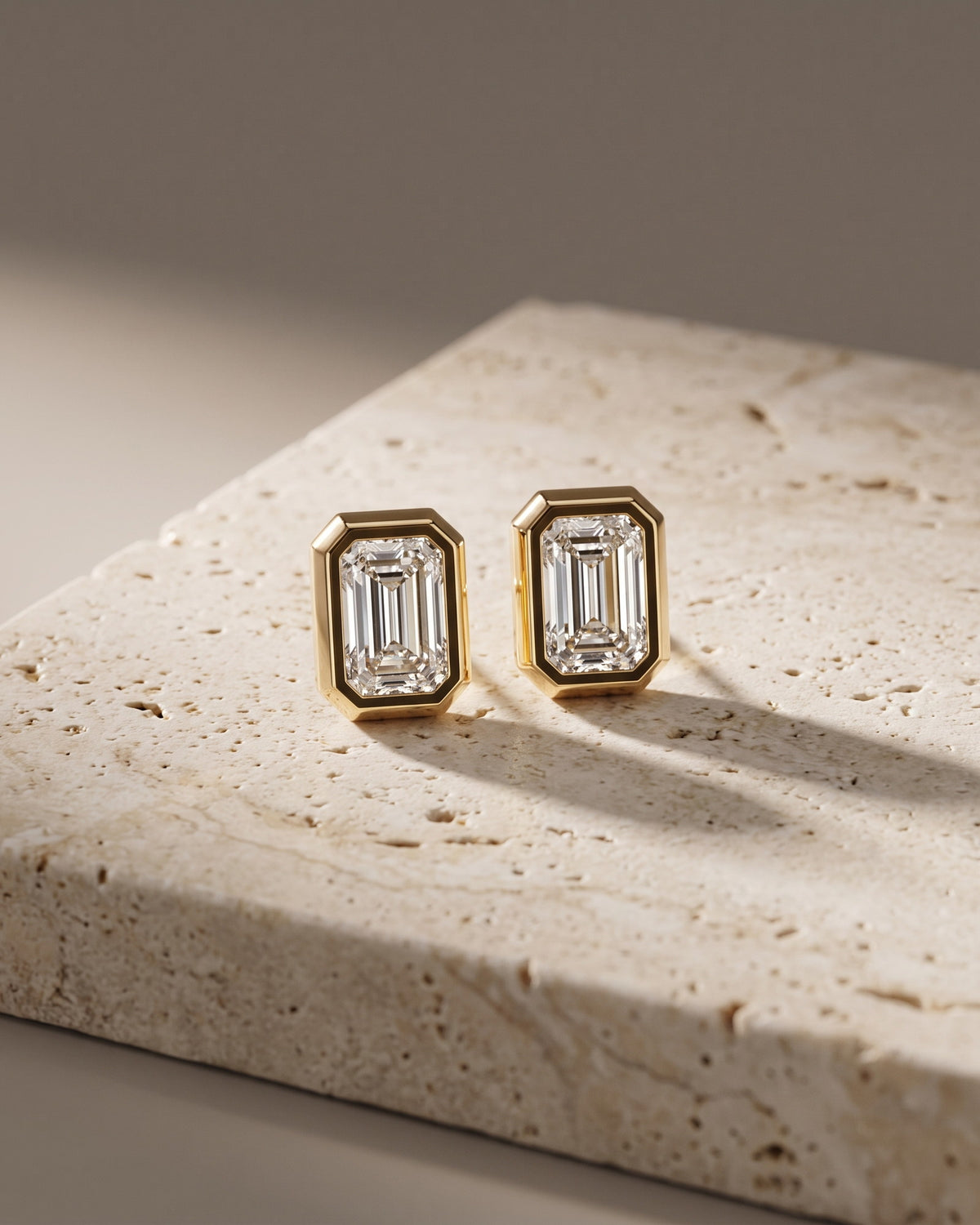Classic Bezel Emerald Cut Diamond Studs Earrings — Levendi Jewellers