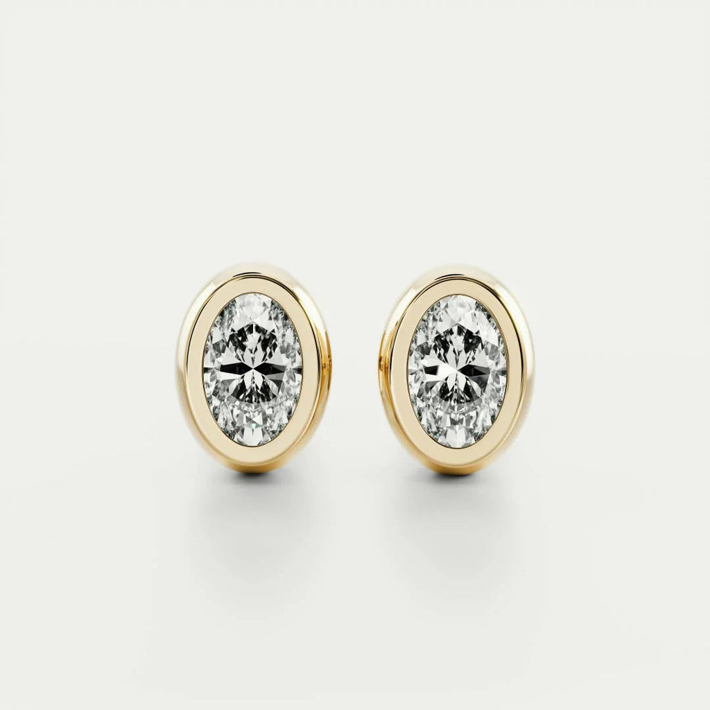 Classic Bezel Oval Cut Diamond Studs Earrings