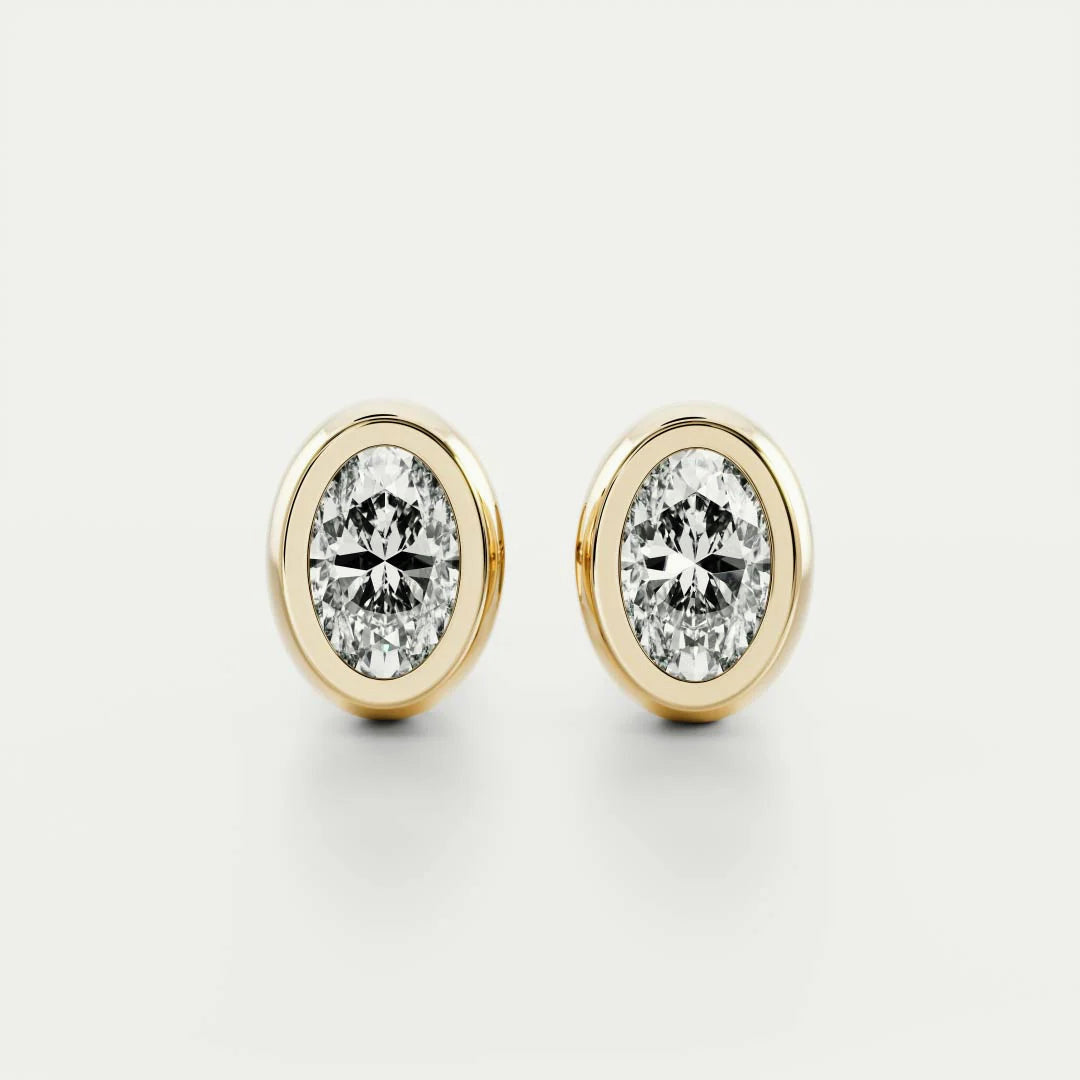 Classic Bezel Oval Cut Diamond Studs Earrings