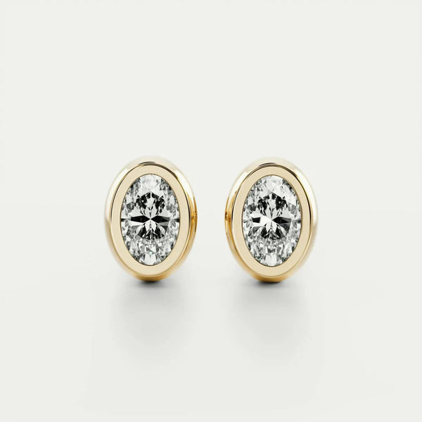 Classic Bezel Oval Cut Diamond Studs Earrings