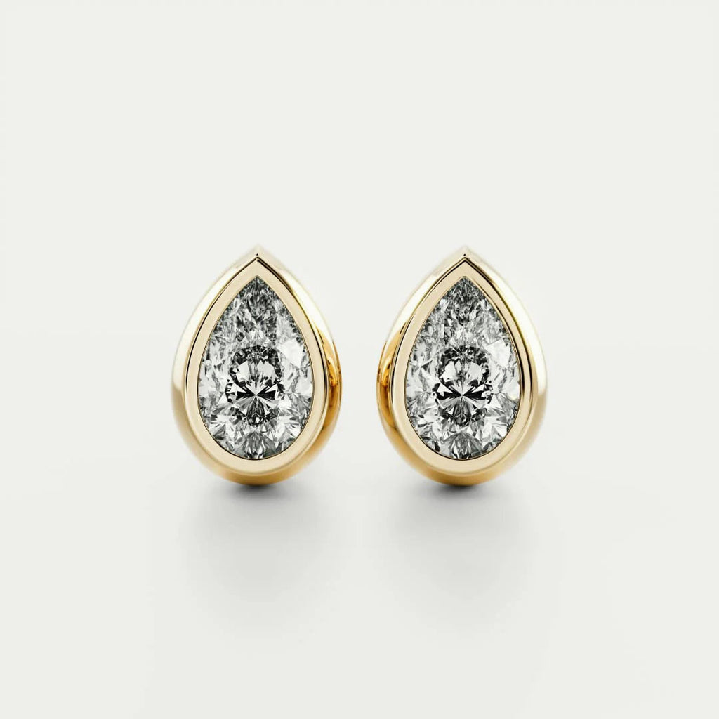 Classic Bezel Pear Cut Diamond Studs Earrings