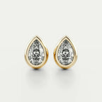 Classic Bezel Pear Cut Diamond Studs Earrings
