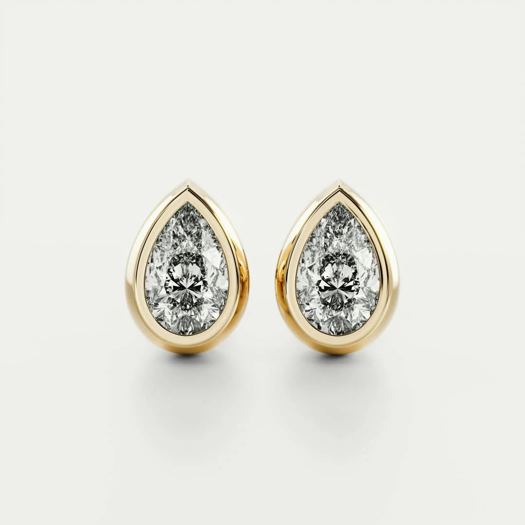 Classic Bezel Pear Cut Diamond Studs Earrings