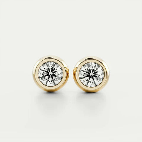 Classic Bezel Round Brilliant Cut Diamond Studs Earrings