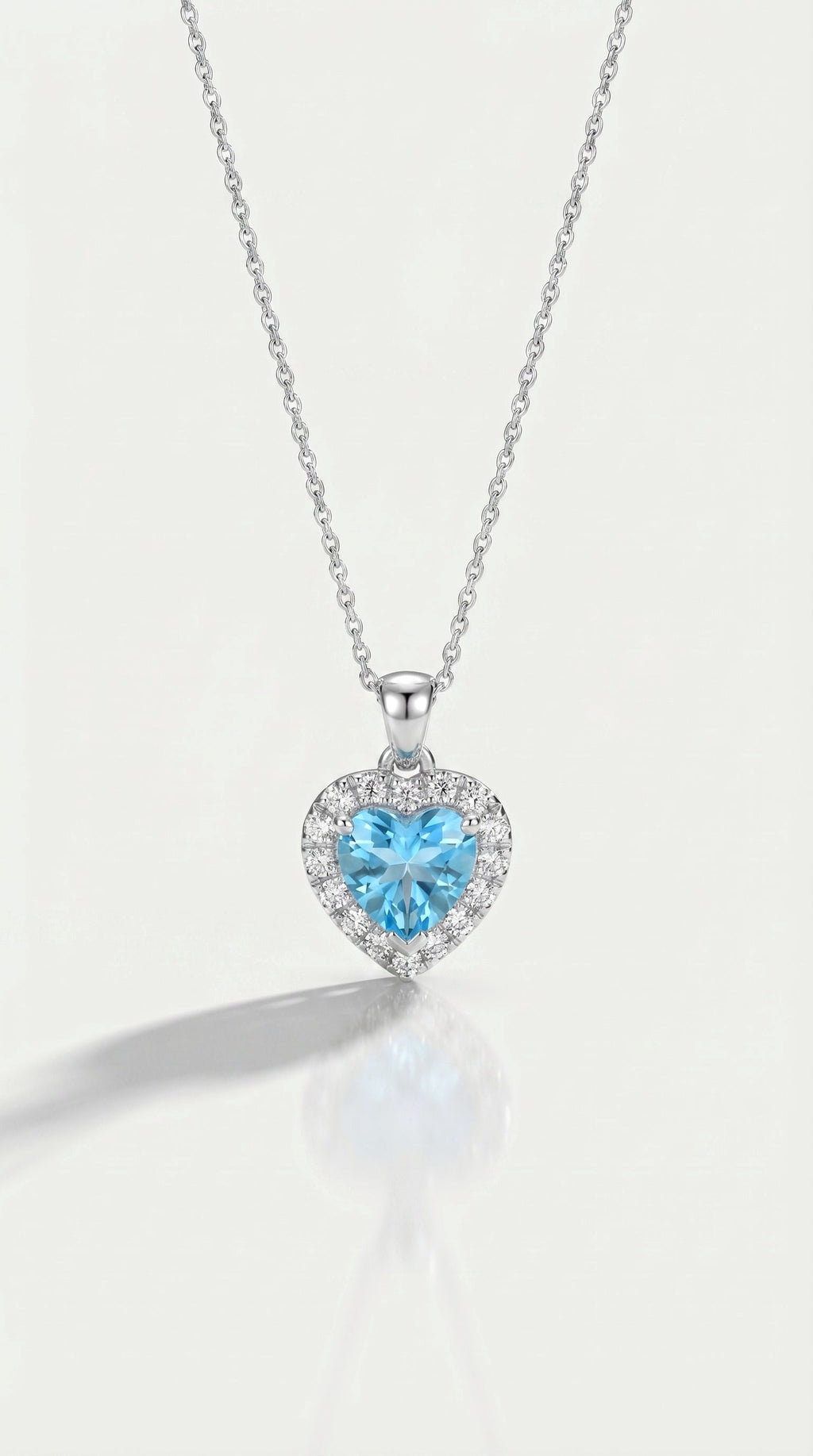 Classic - Heart Aquamarine Halo Diamond Pendant