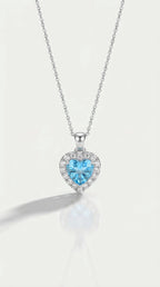 Classic - Heart Aquamarine Halo Diamond Pendant