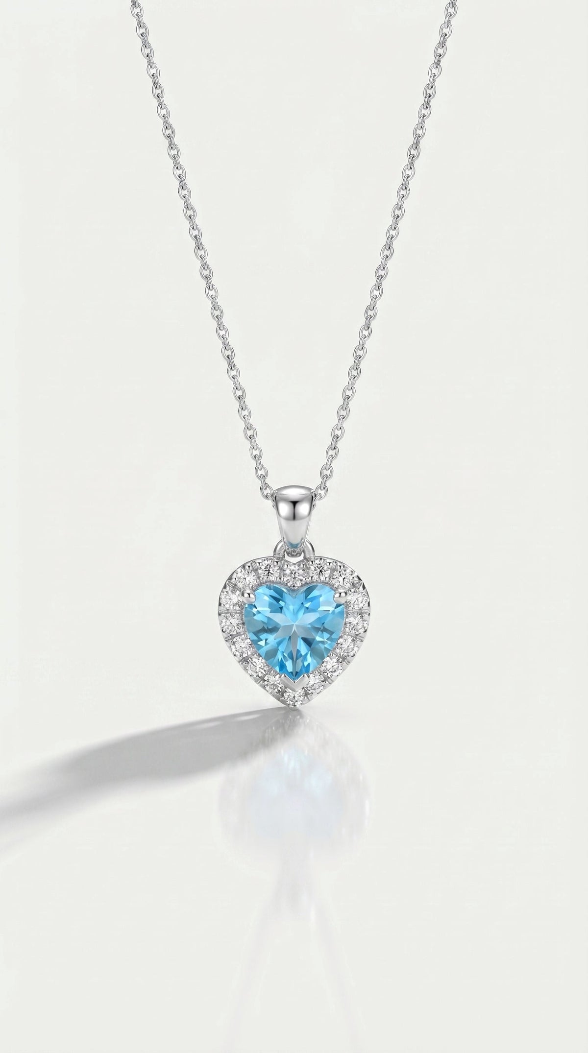 Classic - Heart Aquamarine Halo Diamond Pendant