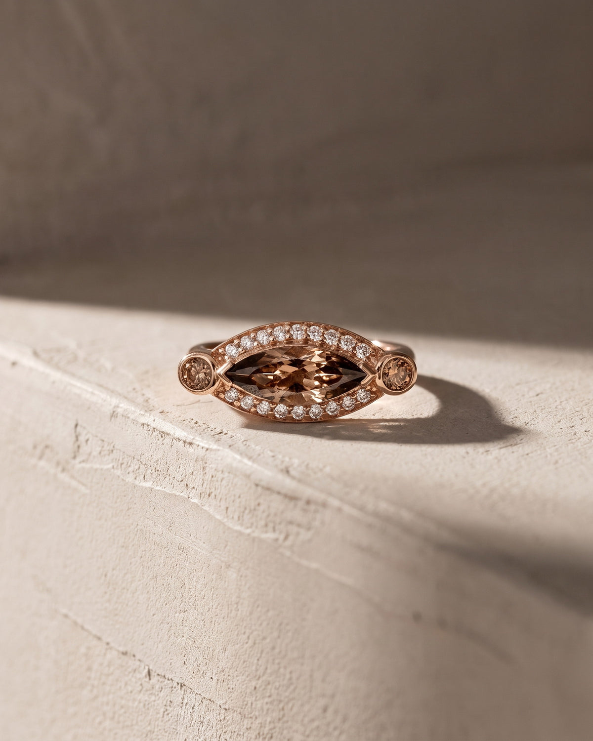 Dark Champagne Diamond Marquise Set East West Signet Ring — Levendi Jewellers