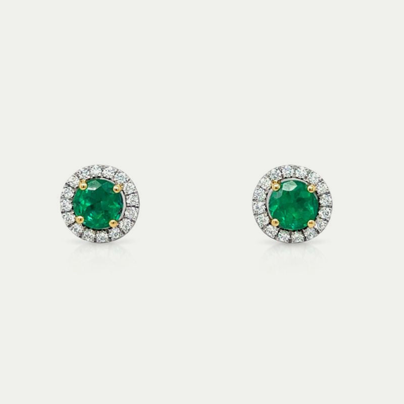 Colombian Emerald & Diamonds Halo Studs