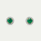 Colombian Emerald & Diamonds Halo Studs