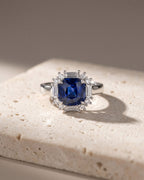 Cushion Cut Blue Sapphire Baguette Halo — Levendi Jewellers