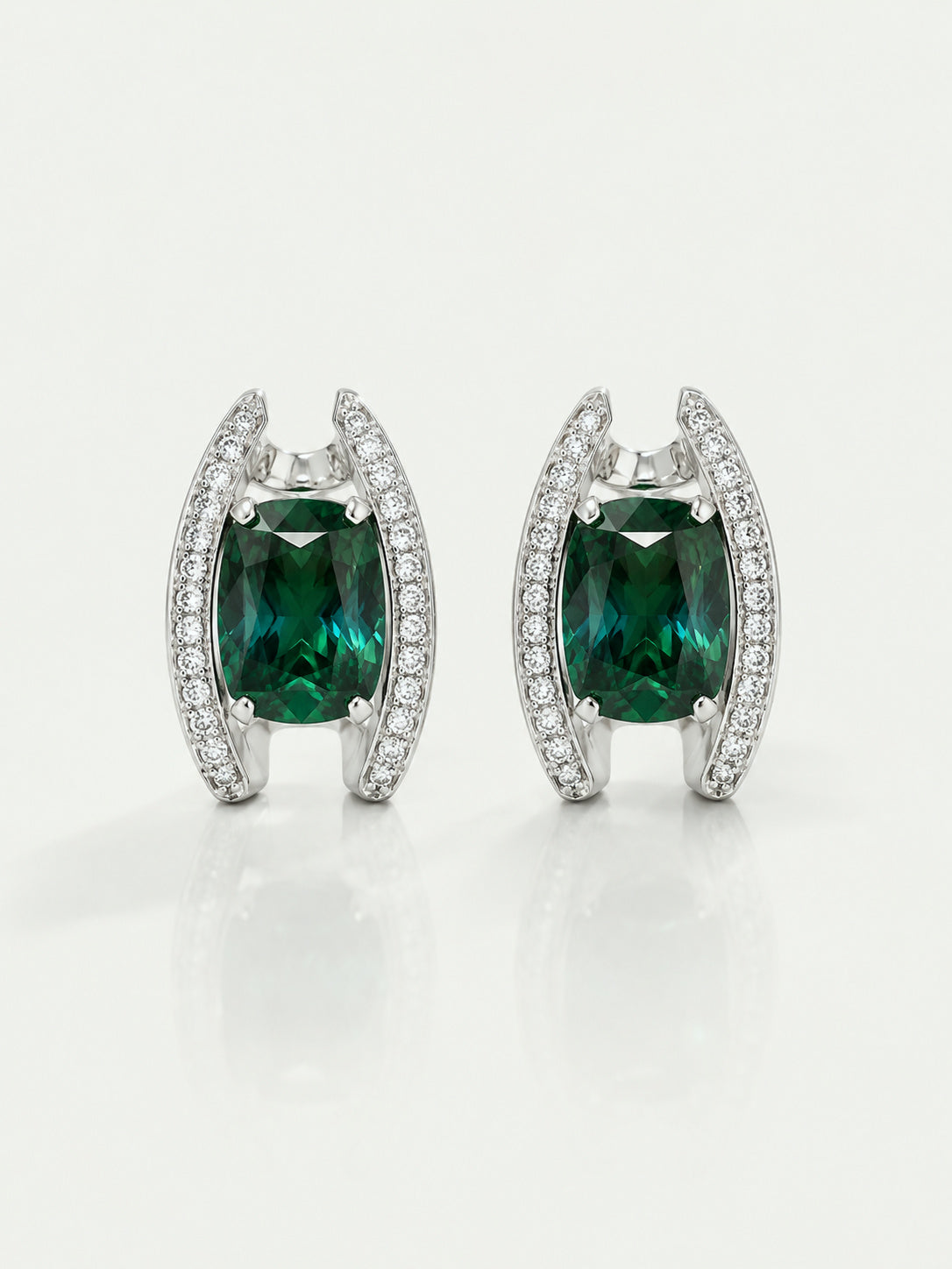 Cushion Green Tourmaline & Diamond Earrings