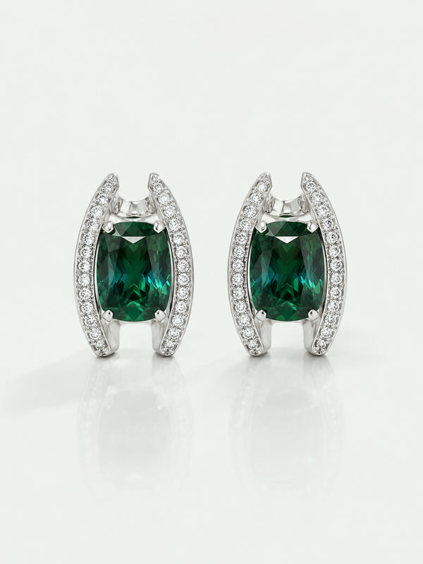 Cushion Green Tourmaline & Diamond Earrings