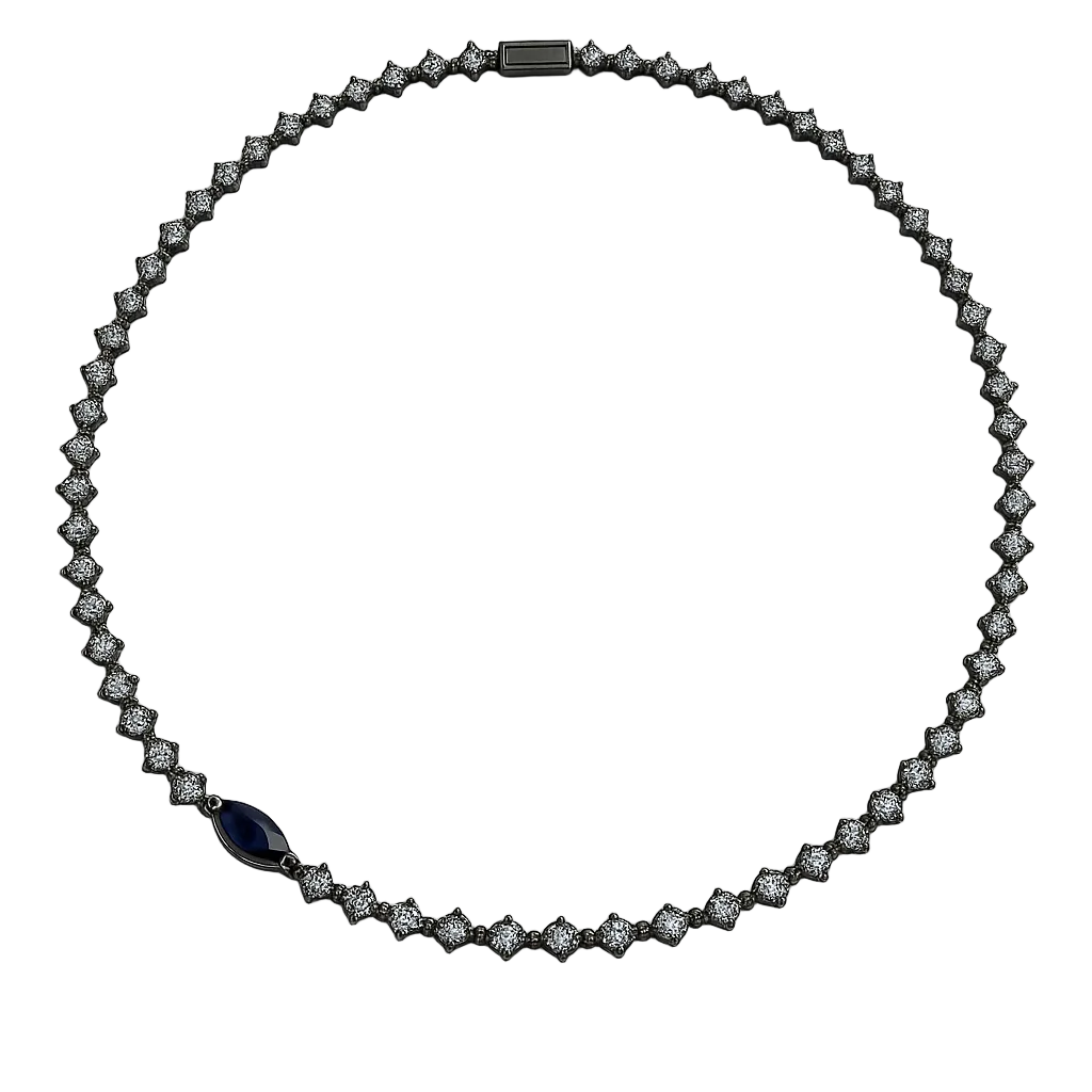 Australian Blue Sapphire Marquise Diamond Tennis Necklace