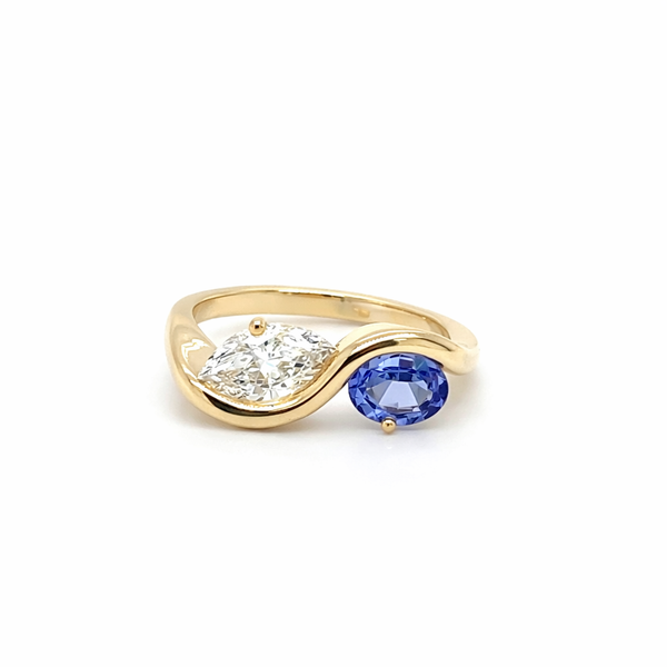 Levendi Wave of Love - Diamond & Sapphire Engagement Ring