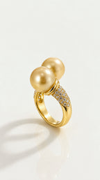Dual Golden South Sea Pearl & Diamond Dress Ring