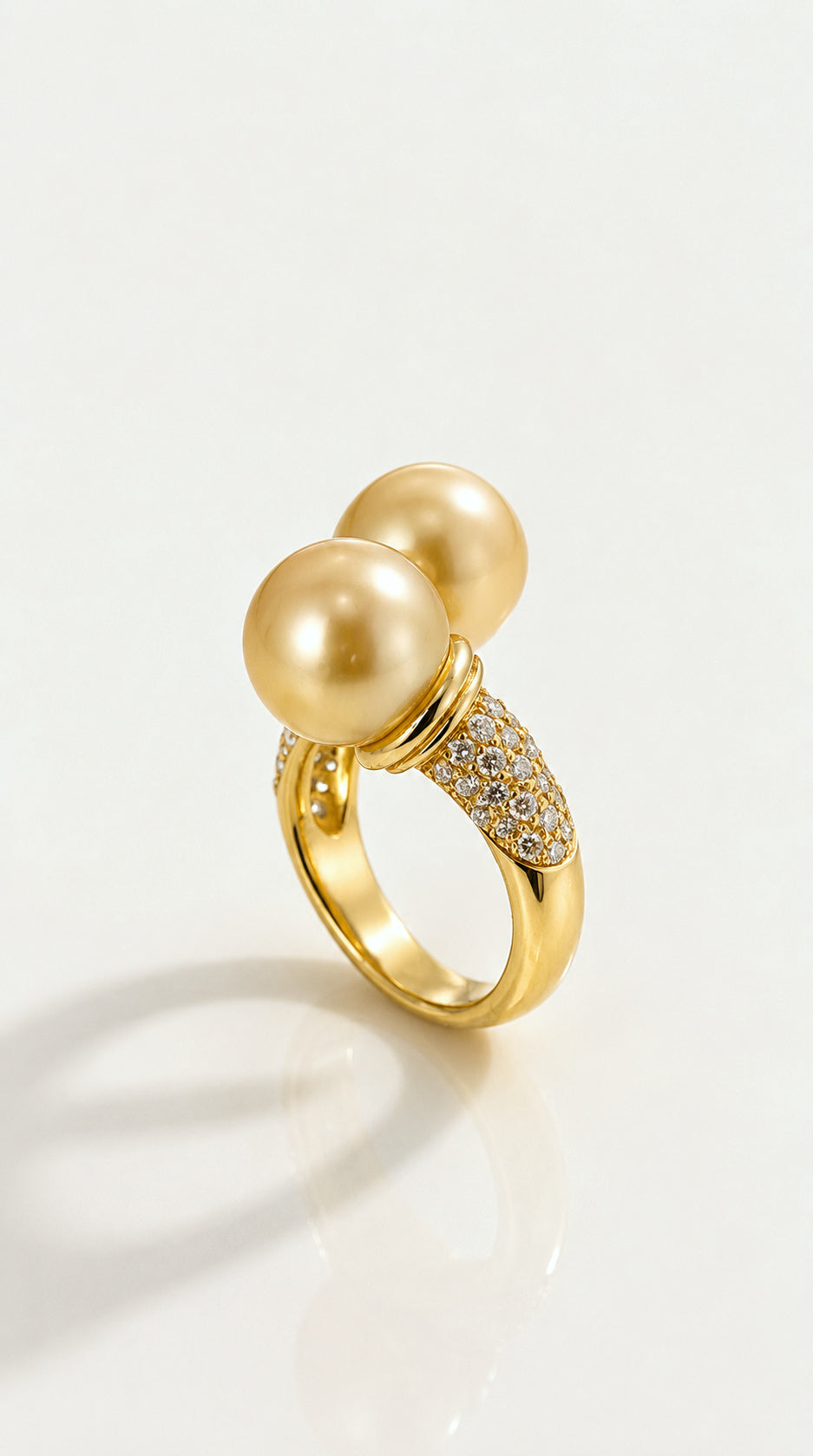 Dual Golden South Sea Pearl & Diamond Dress Ring