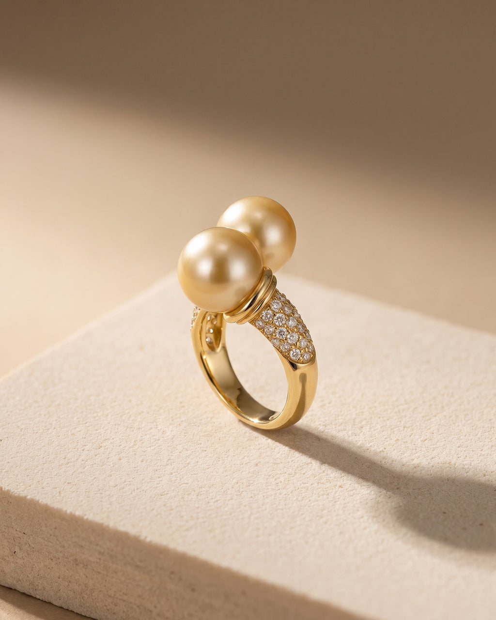 Dual Golden South Sea Pearl & Diamond Dress Ring — Levendi Jewellers