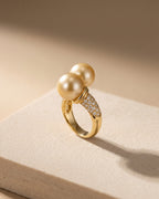 Dual Golden South Sea Pearl & Diamond Dress Ring — Levendi Jewellers
