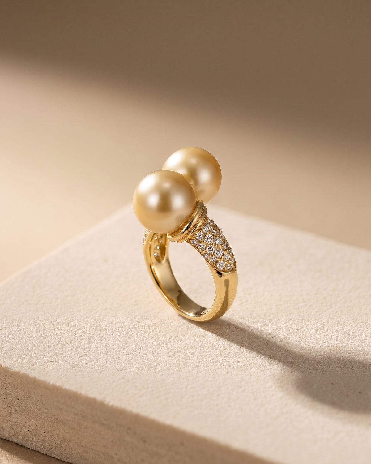 Dual Golden South Sea Pearl & Diamond Dress Ring — Levendi Jewellers