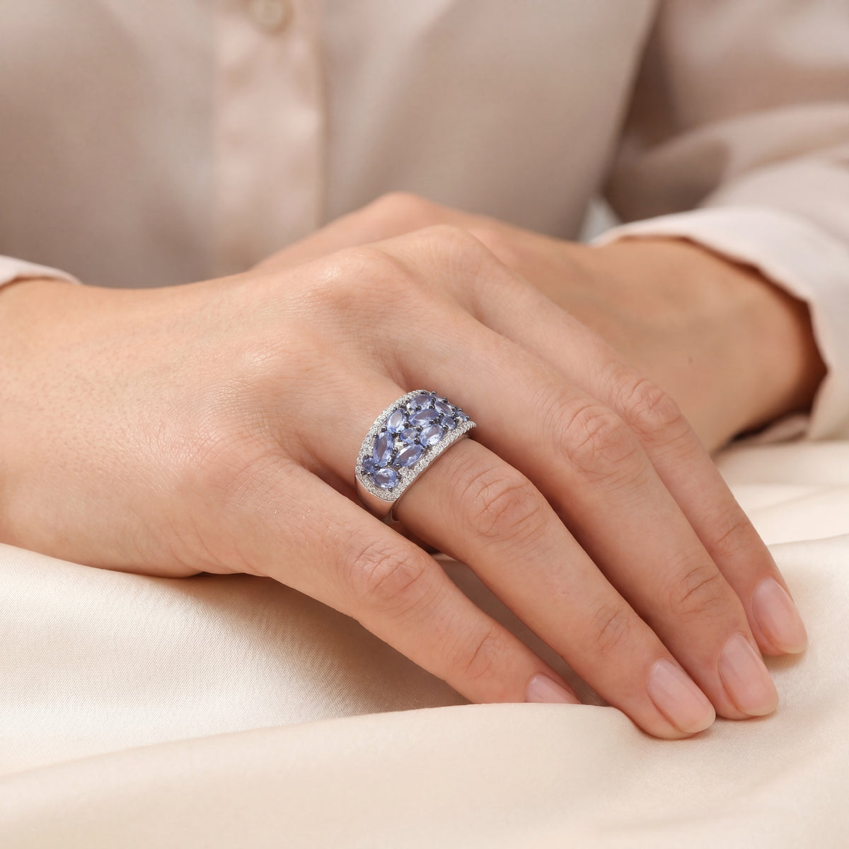 Mosaïque Éternelle Blue Sapphires and Blue Topaz Ring, view 2 — Levendi Jewellers