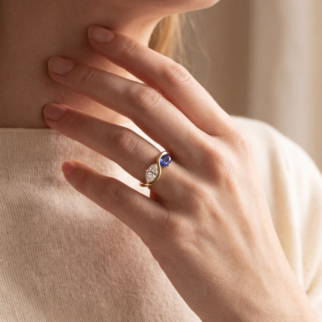 Levendi Wave of Love - Diamond & Sapphire Engagement Ring, view 2 — Levendi Jewellers