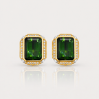 Green Tourmaline & Diamond Earrings – front view, yellow gold