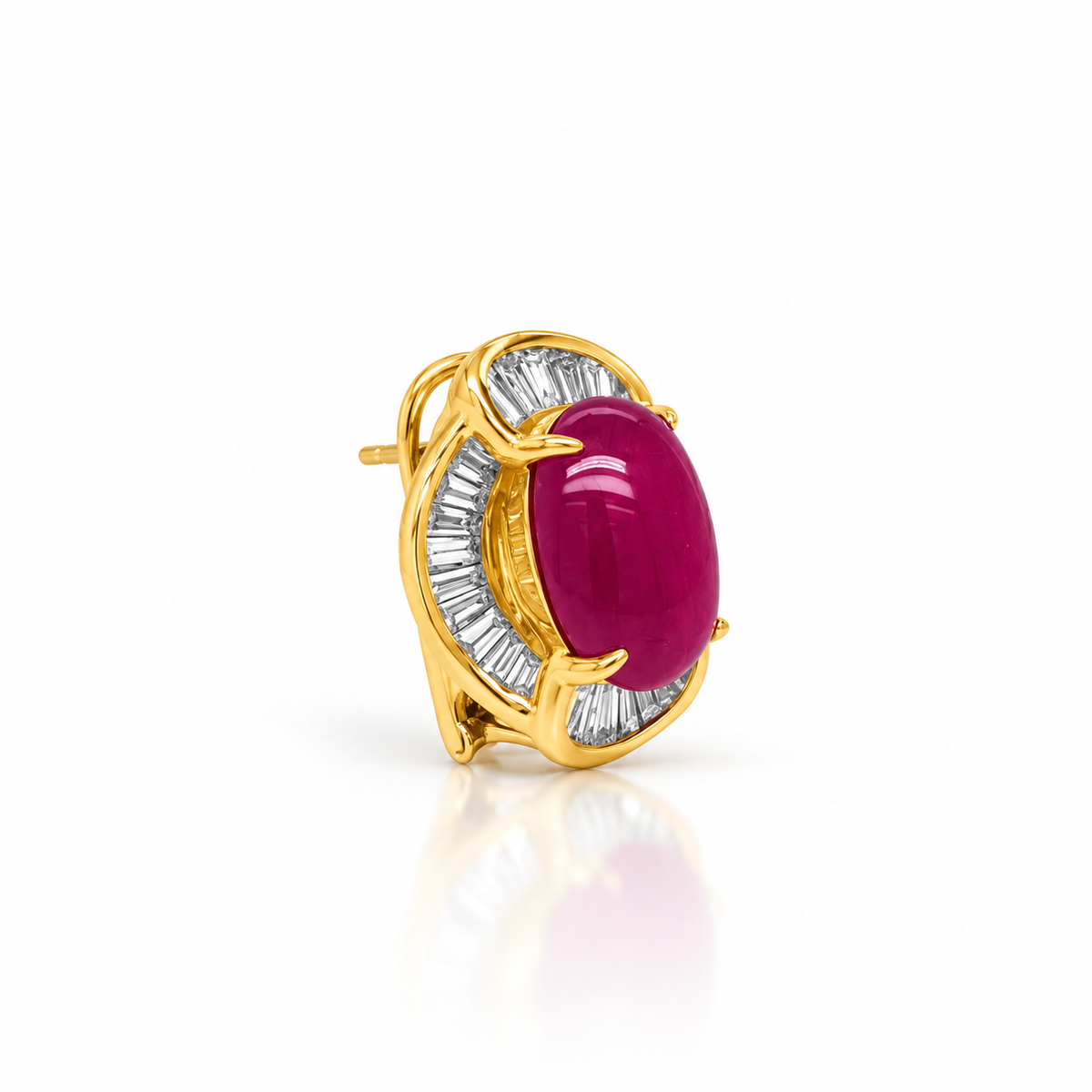 Sophia Levendi – Cabochon Rubies and Diamond Baguette Earrings – side